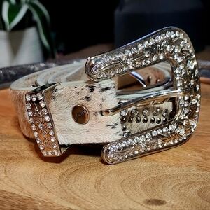 BHW Western Rhinestone Belt Cowhide Hair-on-Hide